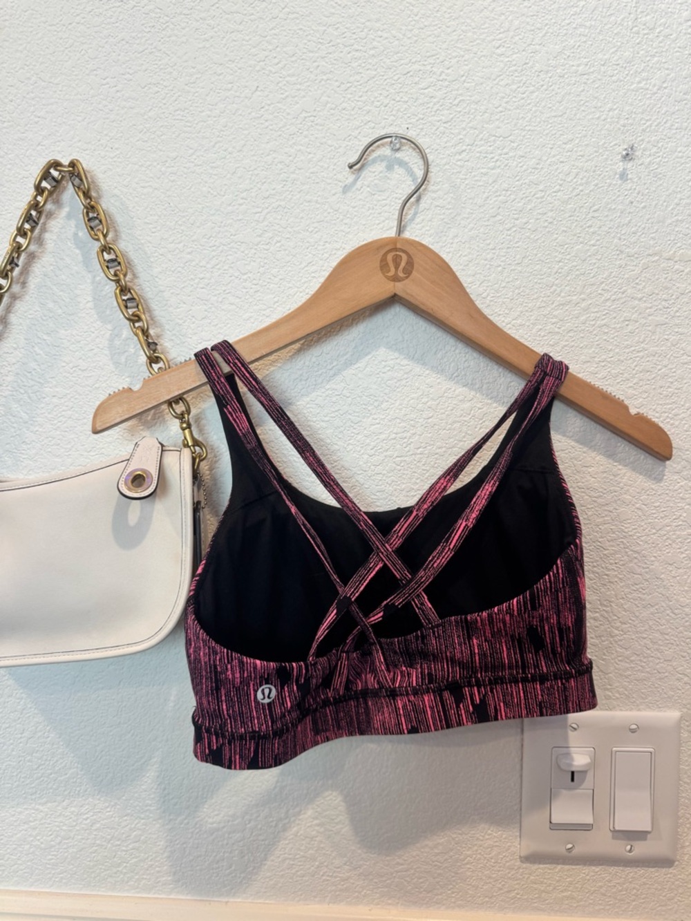 lululemon athletica Black with Pink Heather Crisscross Sports Bra